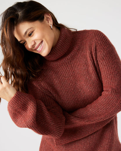Steve Madden ABBIE Sweater Dress Rust | Mini Turtleneck Flared Sleeve Dress