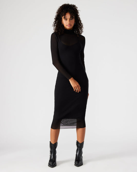 Steve Madden VIVIENNE Black Women's Mock Neck Midi Dress