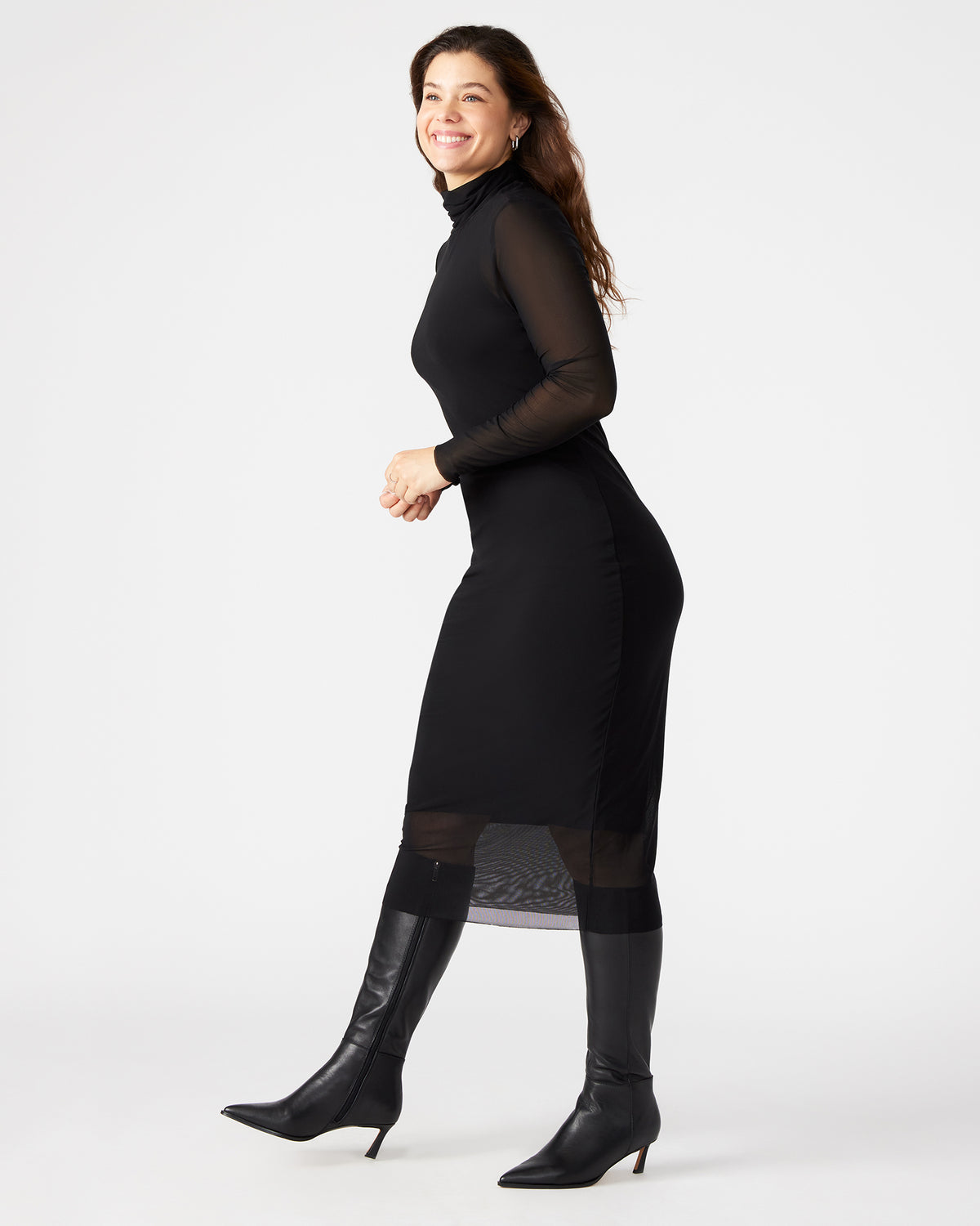Steve Madden VIVIENNE Black Women's Mock Neck Midi Dress