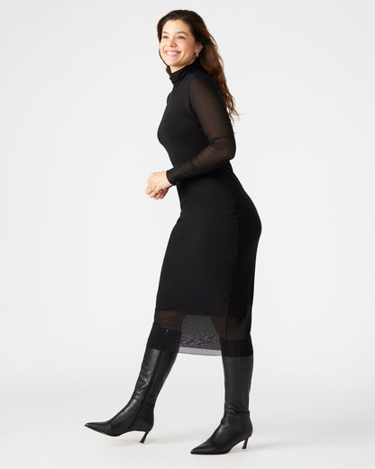 Steve Madden VIVIENNE Black Women's Mock Neck Midi Dress