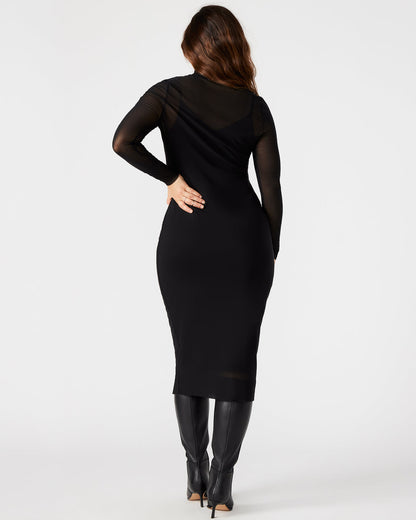 Steve Madden VIVIENNE Black Women's Mock Neck Midi Dress