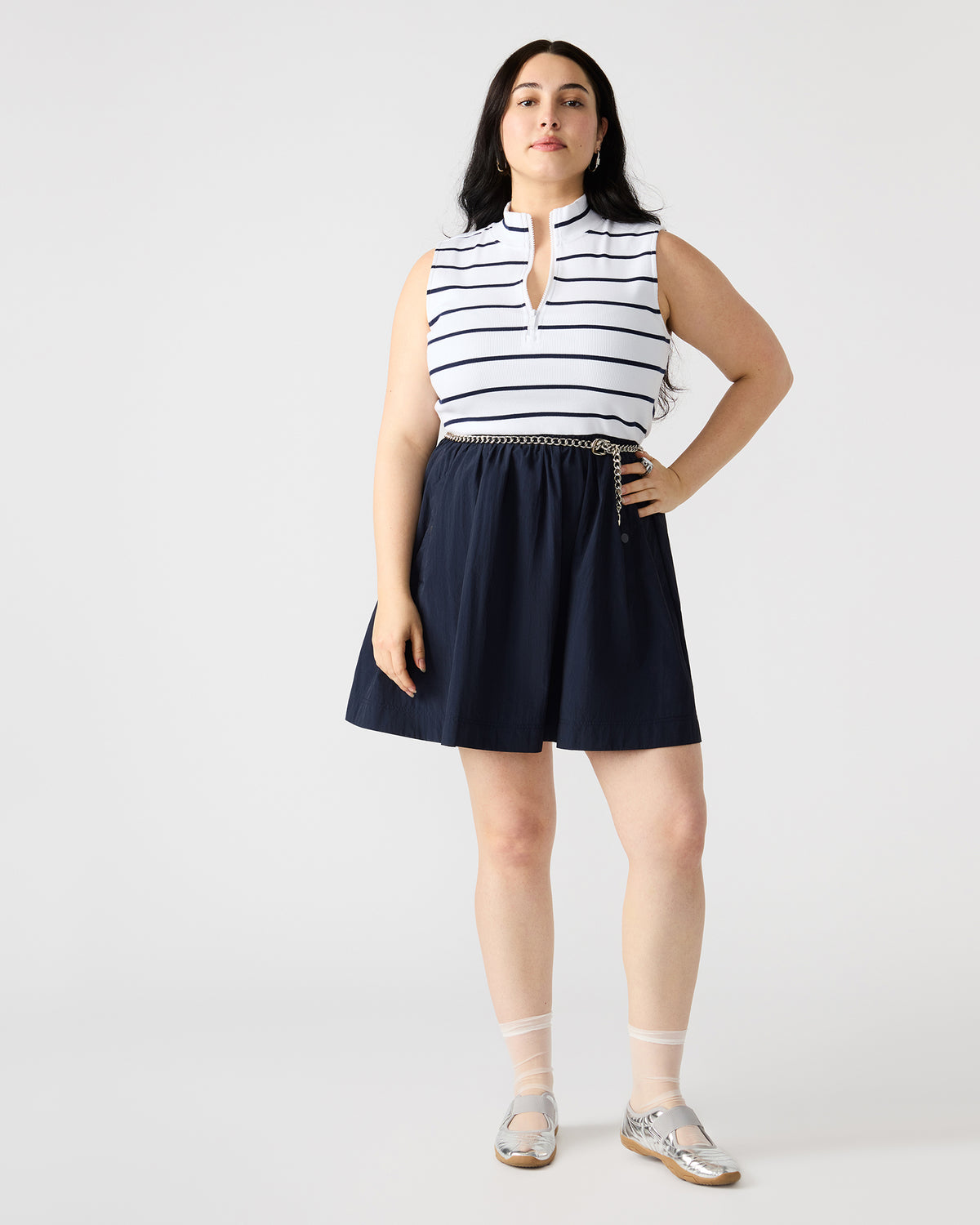 Steve Madden LYON Navy Women's Collared Sleeveless Flowy Dress