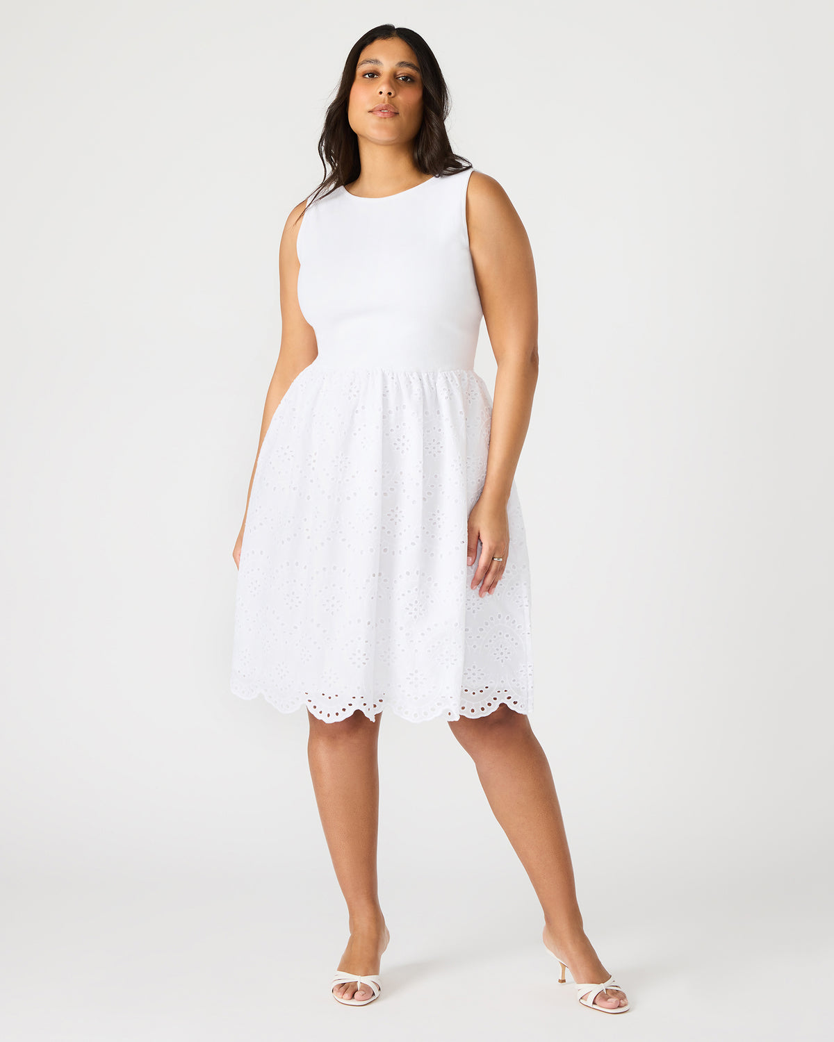 Steve Madden JULIAN White Women's Eyelet Sleeveless Midi Dress