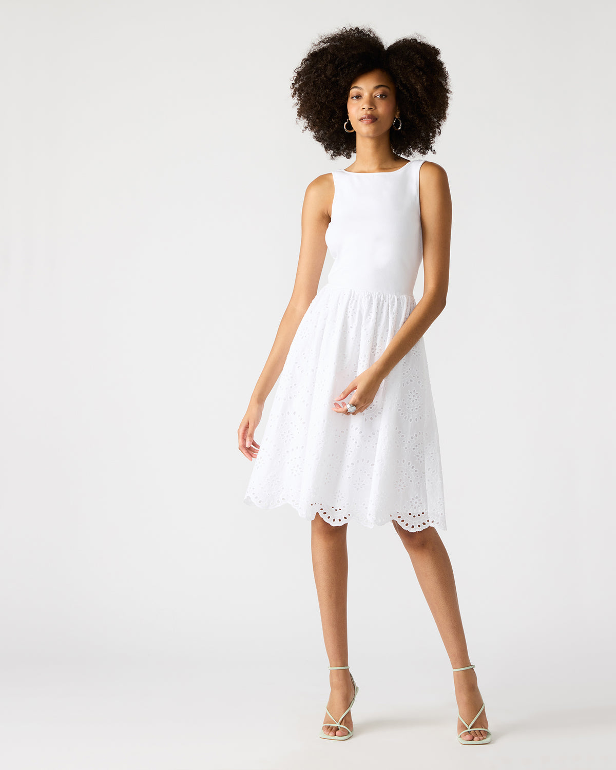 Steve Madden JULIAN White Women's Eyelet Sleeveless Midi Dress