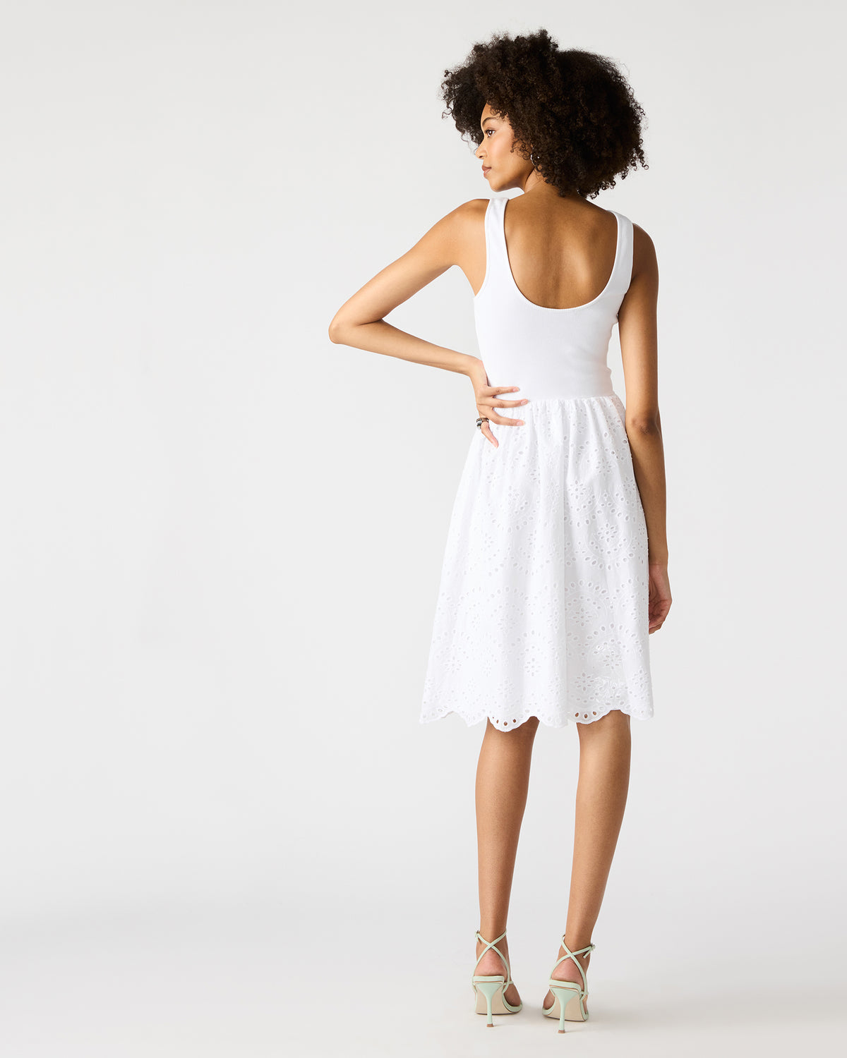 Steve Madden JULIAN White Women's Eyelet Sleeveless Midi Dress