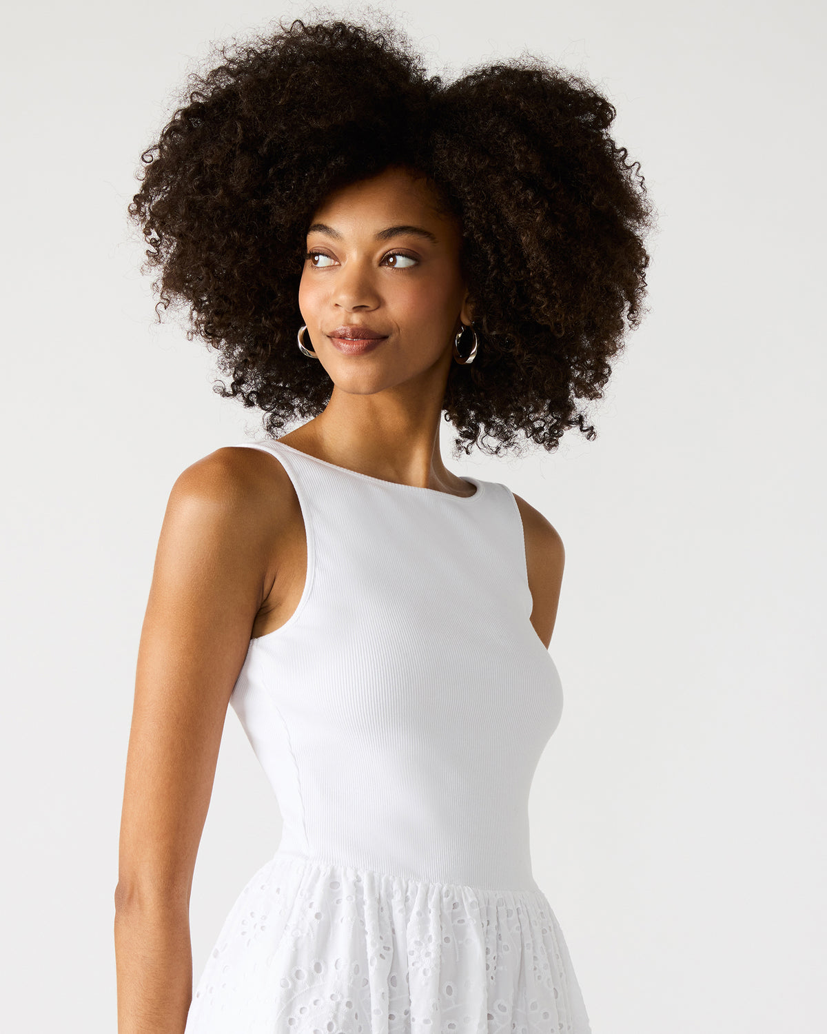 Steve Madden JULIAN White Women's Eyelet Sleeveless Midi Dress
