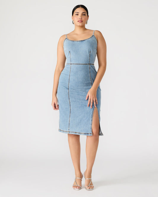 Steve Madden GISELLE Denim Midi Women's Dress with Slit