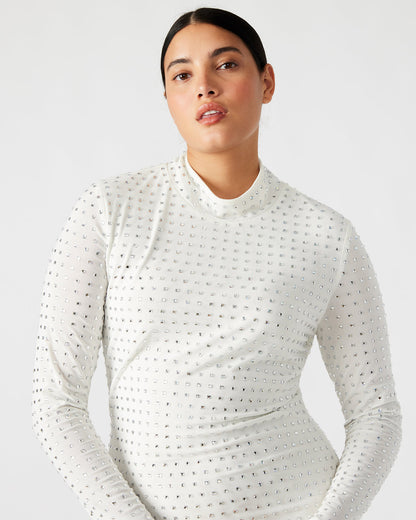 Steve Madden KRISTA Dress White | Women's Long-Sleeved Bodycon Rhinestone Mini Dress