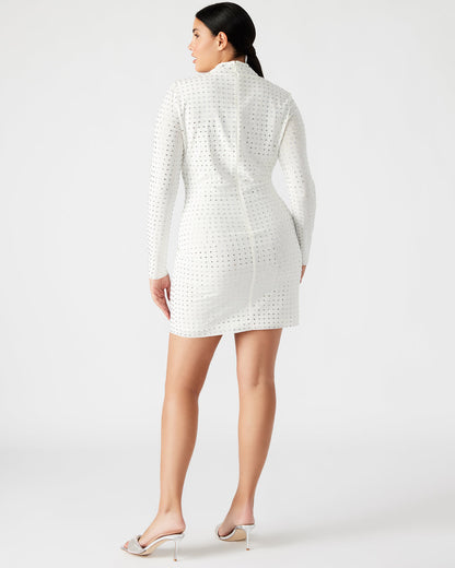 Steve Madden KRISTA Dress White | Women's Long-Sleeved Bodycon Rhinestone Mini Dress