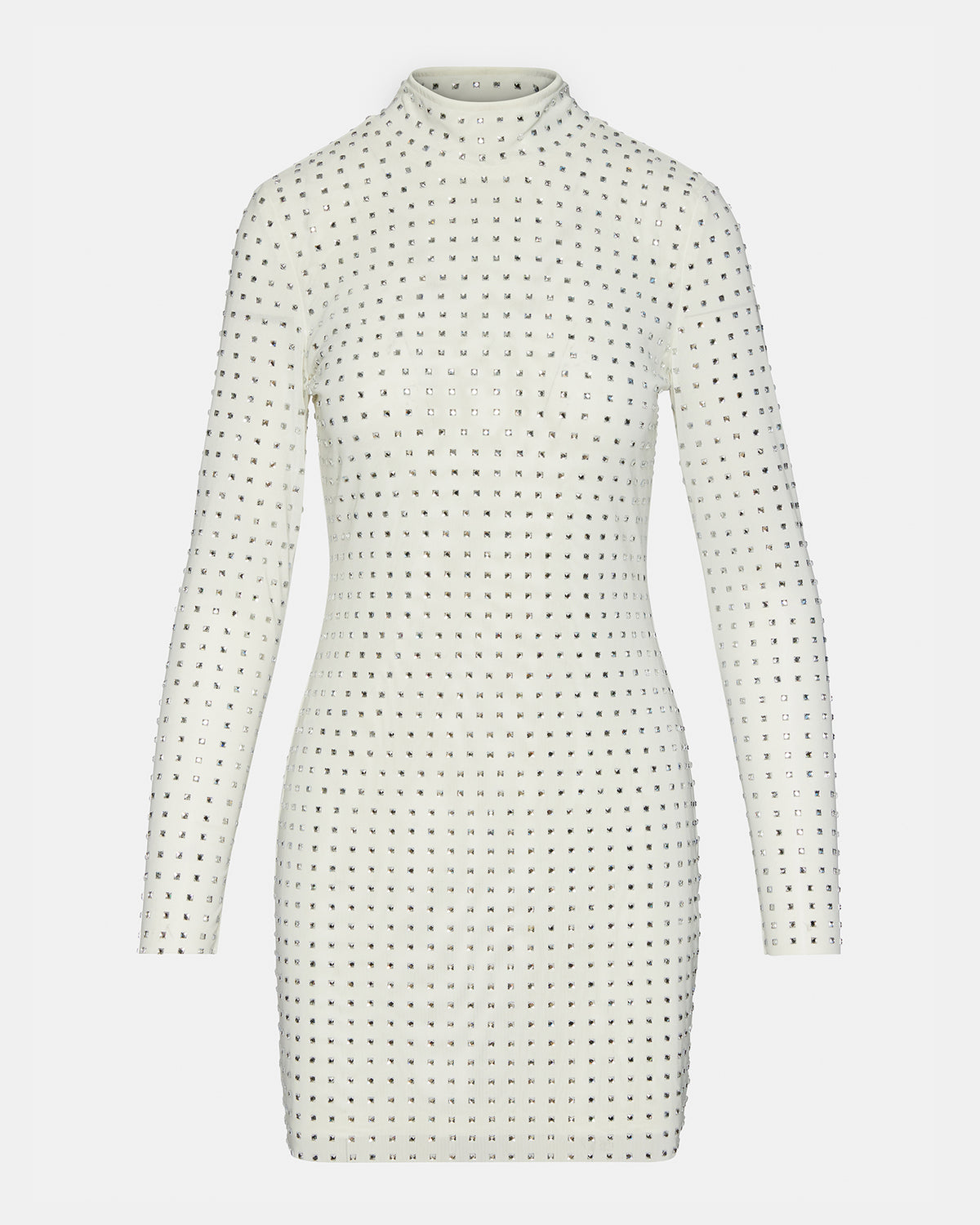 Steve Madden KRISTA Dress White | Women's Long-Sleeved Bodycon Rhinestone Mini Dress