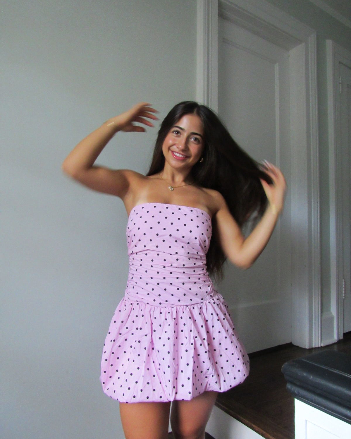 Steve Madden GIGI Pink Women's Strapless Mini Bubble-Hem Dress
