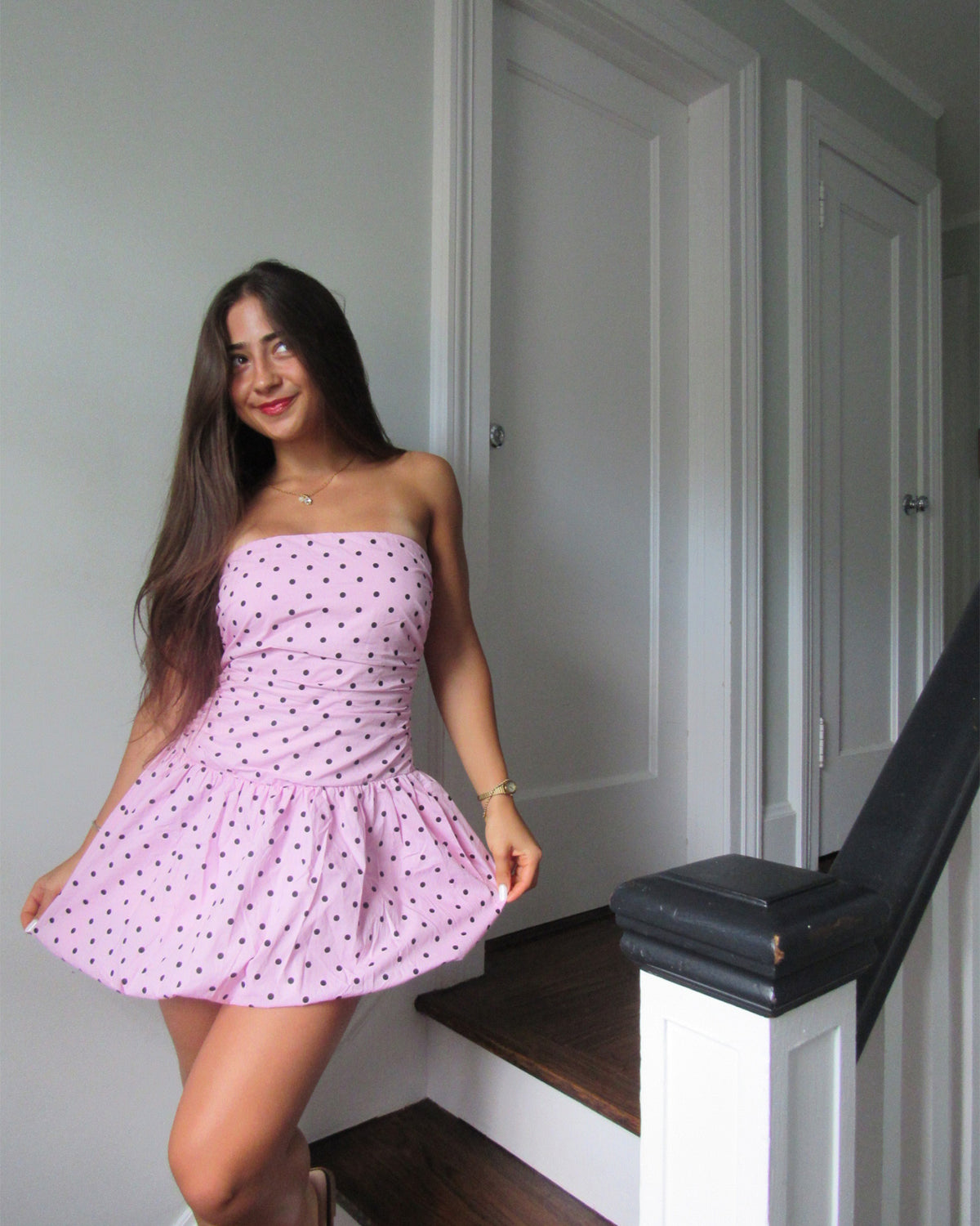 Steve Madden GIGI Pink Women's Strapless Mini Bubble-Hem Dress