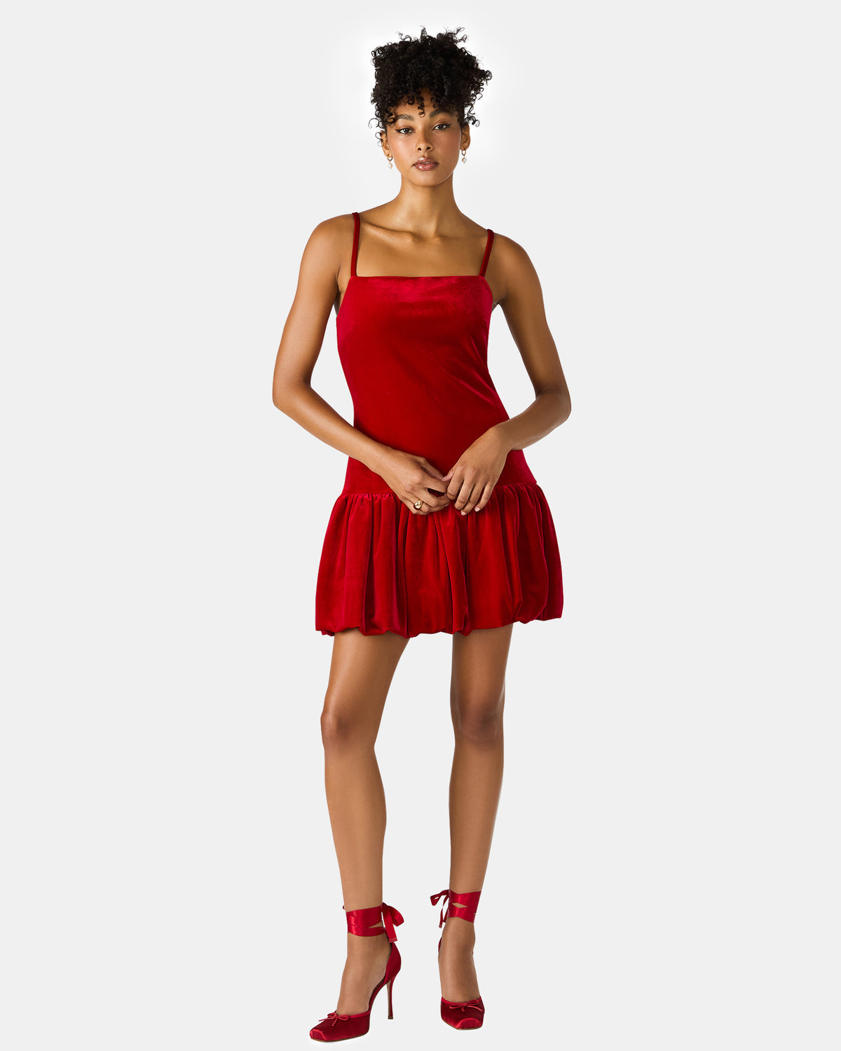 Steve Madden GIOVANNA Red Velvet Bubble Skirt Sleeveless Mini Women's Dress