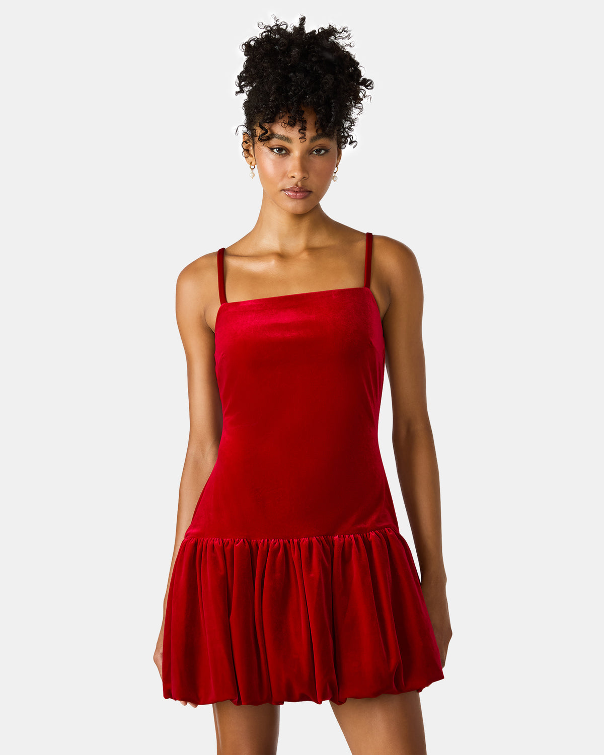 Steve Madden GIOVANNA Red Velvet Bubble Skirt Sleeveless Mini Women's Dress