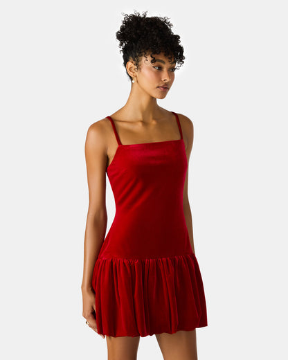 Steve Madden GIOVANNA Red Velvet Bubble Skirt Sleeveless Mini Women's Dress