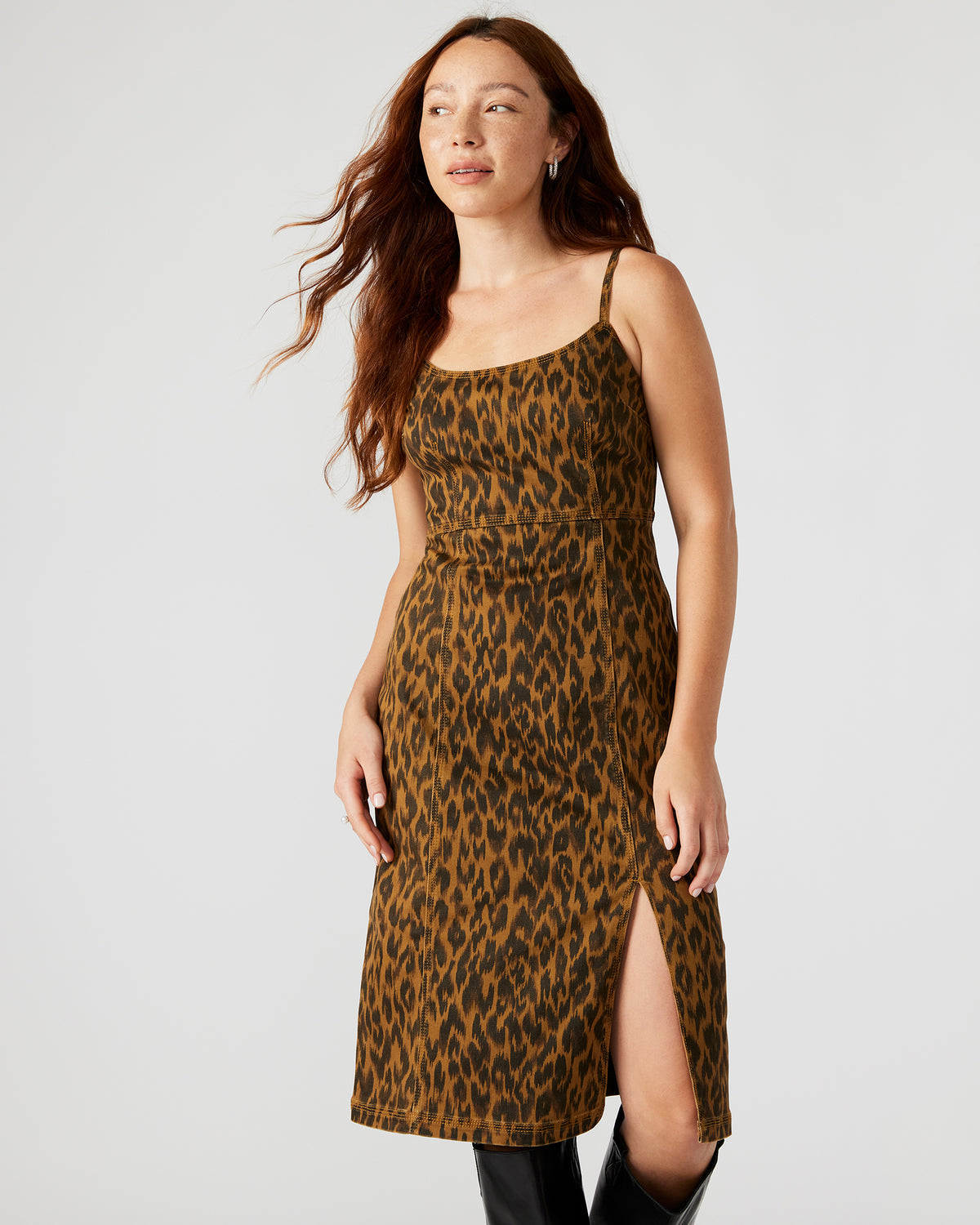 Steve Madden GISELLE Leopard Women's Midi Women's Dress with Slit