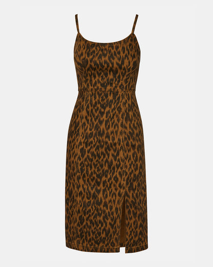 Steve Madden GISELLE Leopard Women's Midi Women's Dress with Slit