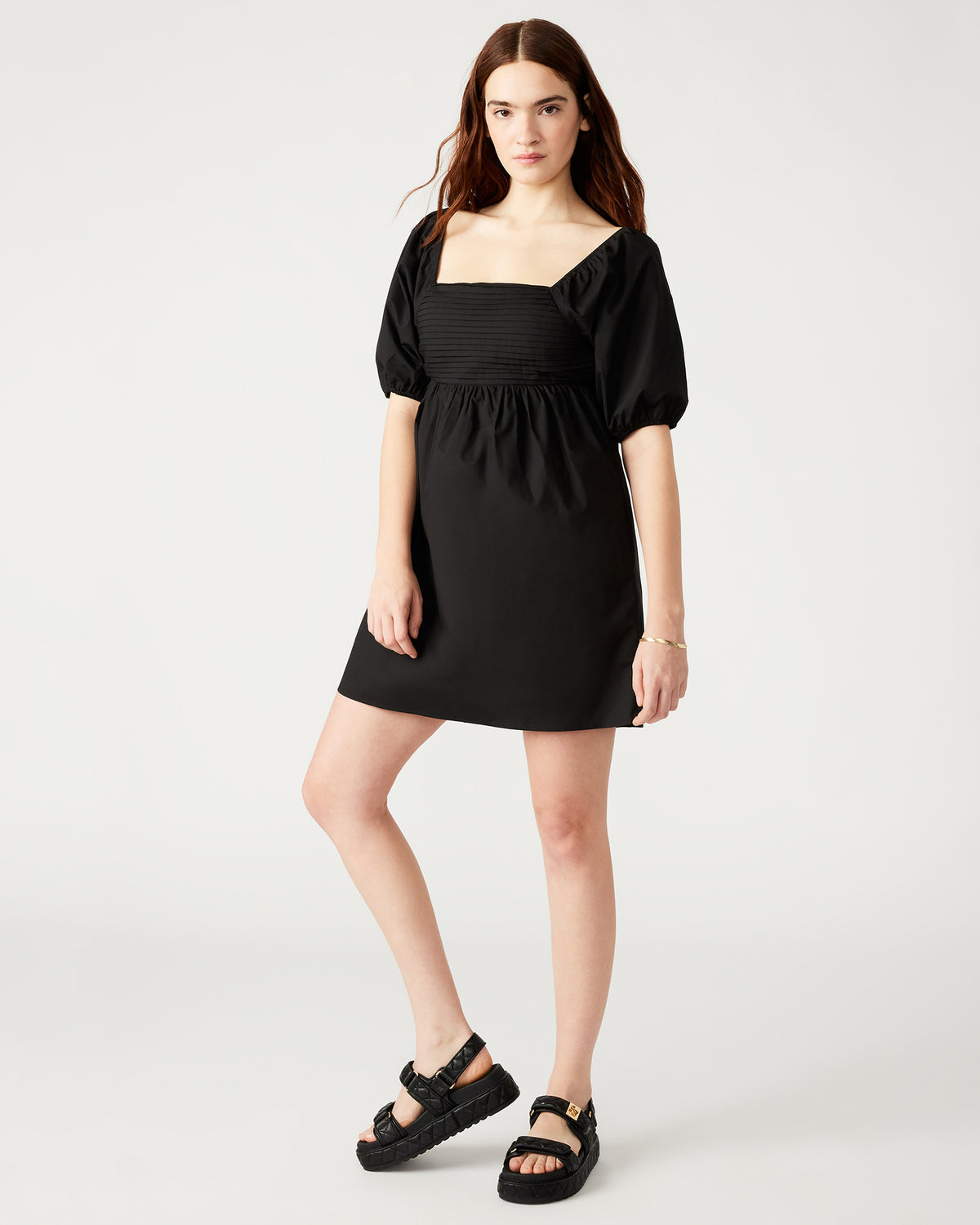 Steve Madden INARA Dress Black | Women's Puff Sleeve Mini Dress
