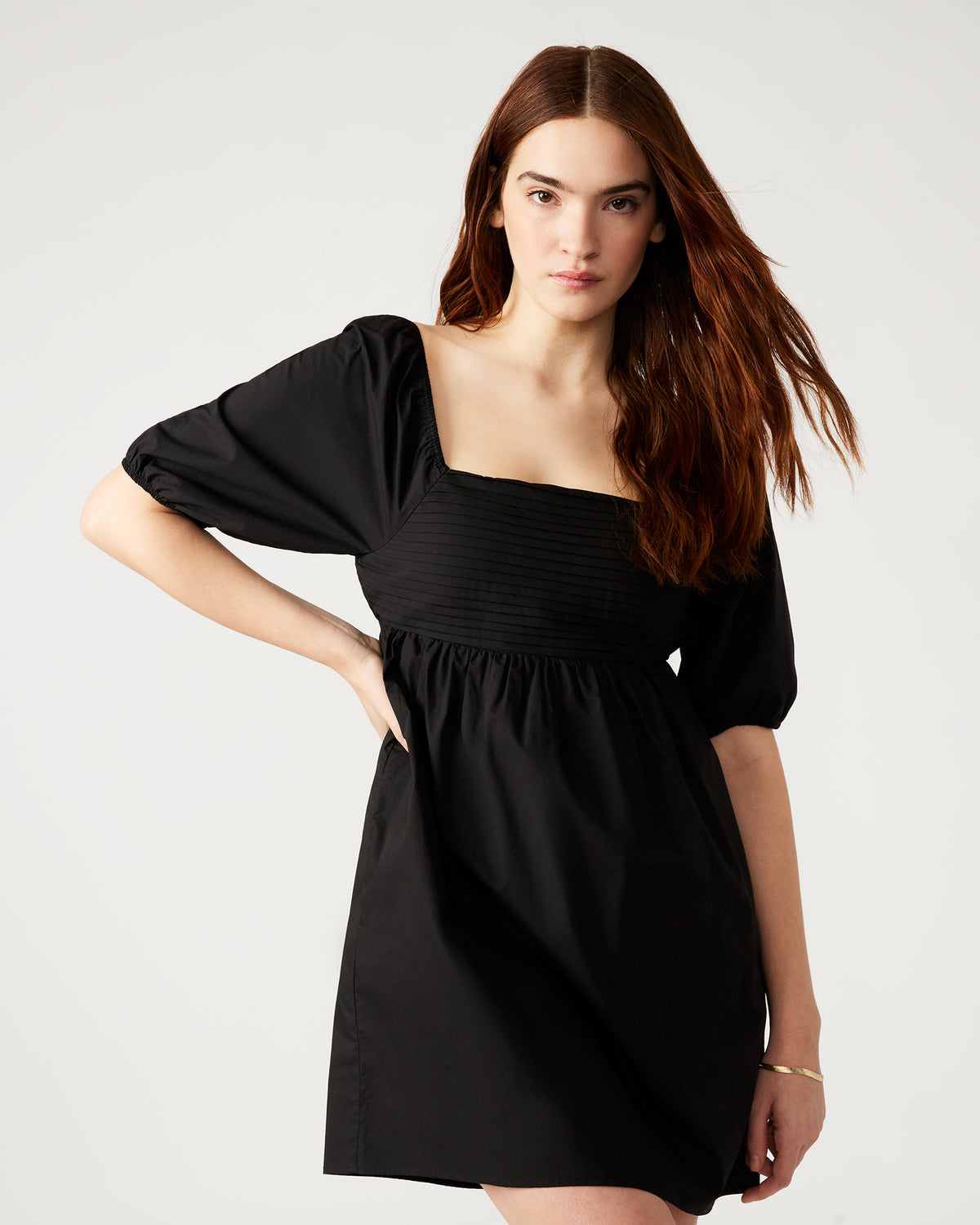Steve Madden INARA Dress Black | Women's Puff Sleeve Mini Dress