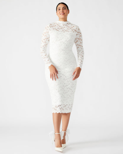 Steve Madden VIVIENNE Ivory Lace Women's Mock Neck Midi Dress