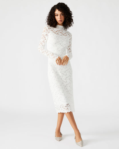 Steve Madden VIVIENNE Ivory Lace Women's Mock Neck Midi Dress