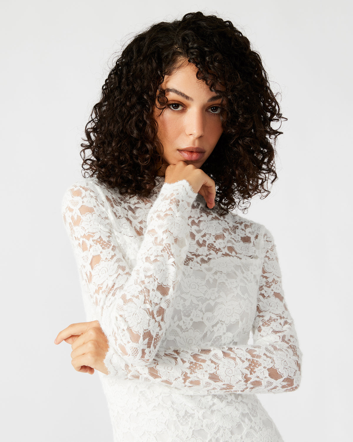 Steve Madden VIVIENNE Ivory Lace Women's Mock Neck Midi Dress