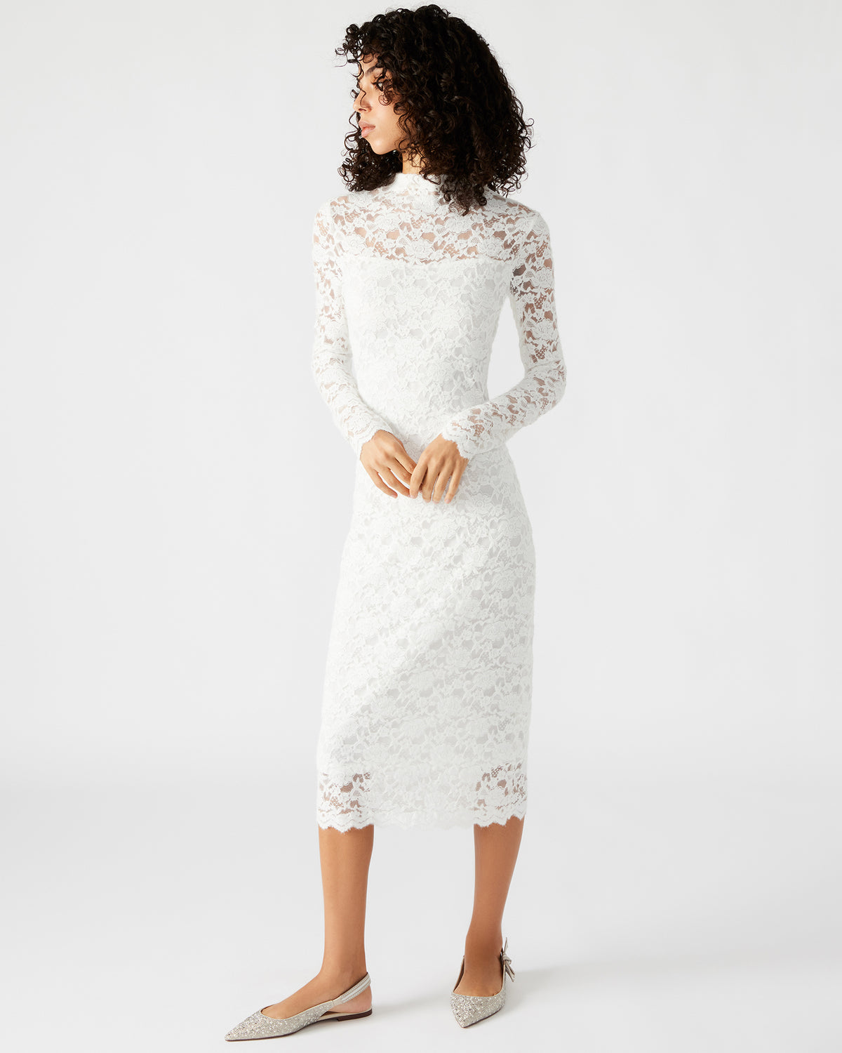 Steve Madden VIVIENNE Ivory Lace Women's Mock Neck Midi Dress