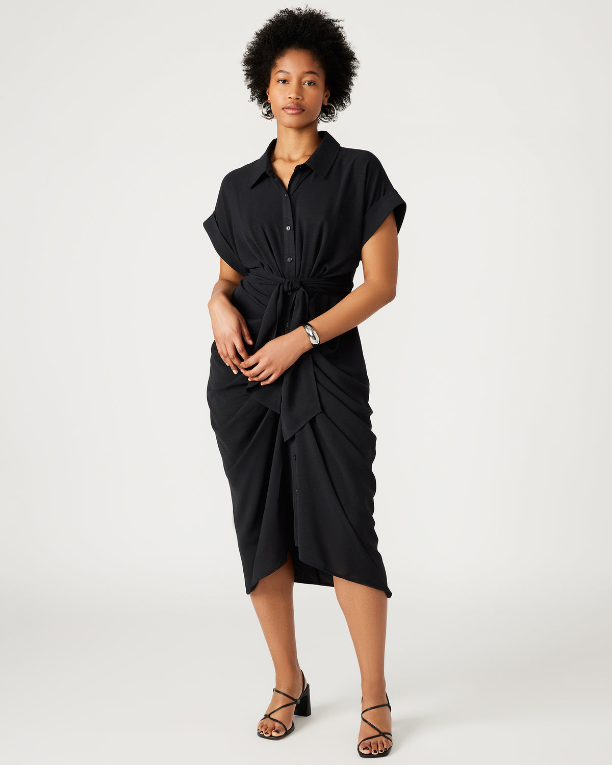 Steve Madden TORI Black Knit Button Up Collared Midi Dress