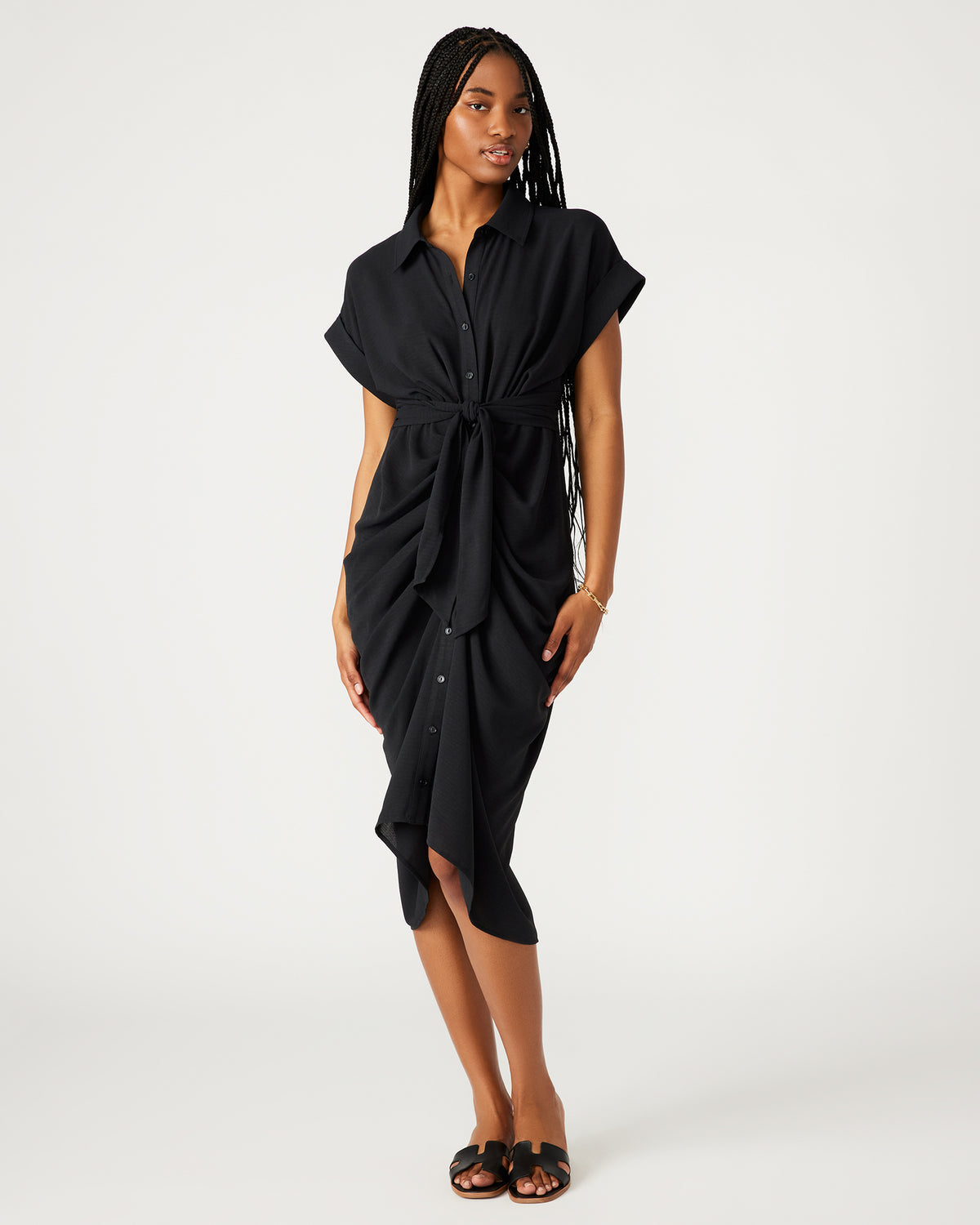 Steve Madden TORI Black Knit Button Up Collared Midi Dress