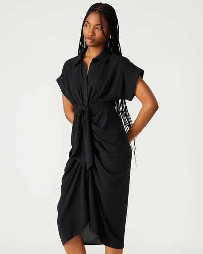 Steve Madden TORI Black Knit Button Up Collared Midi Dress