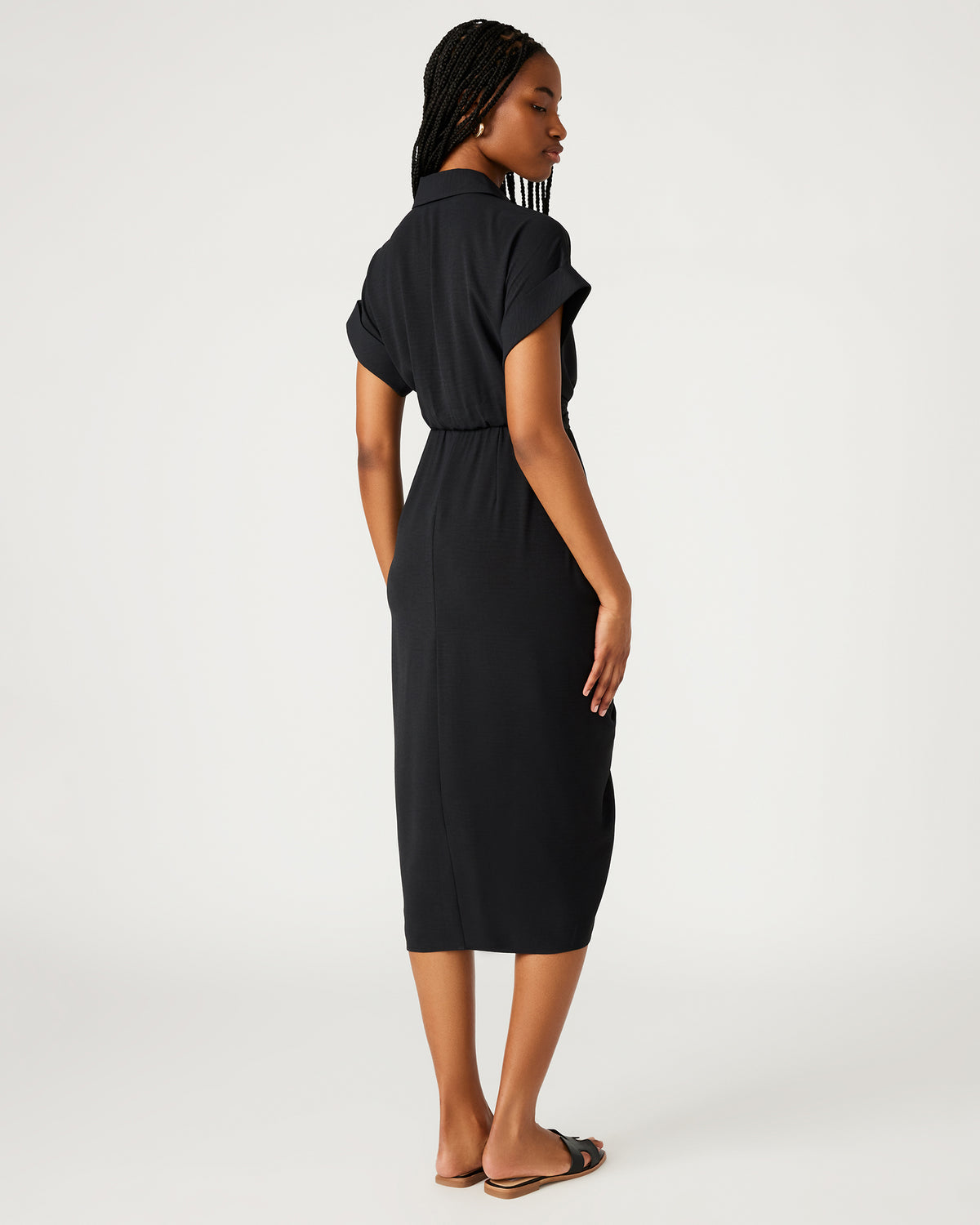 Steve Madden TORI Black Knit Button Up Collared Midi Dress