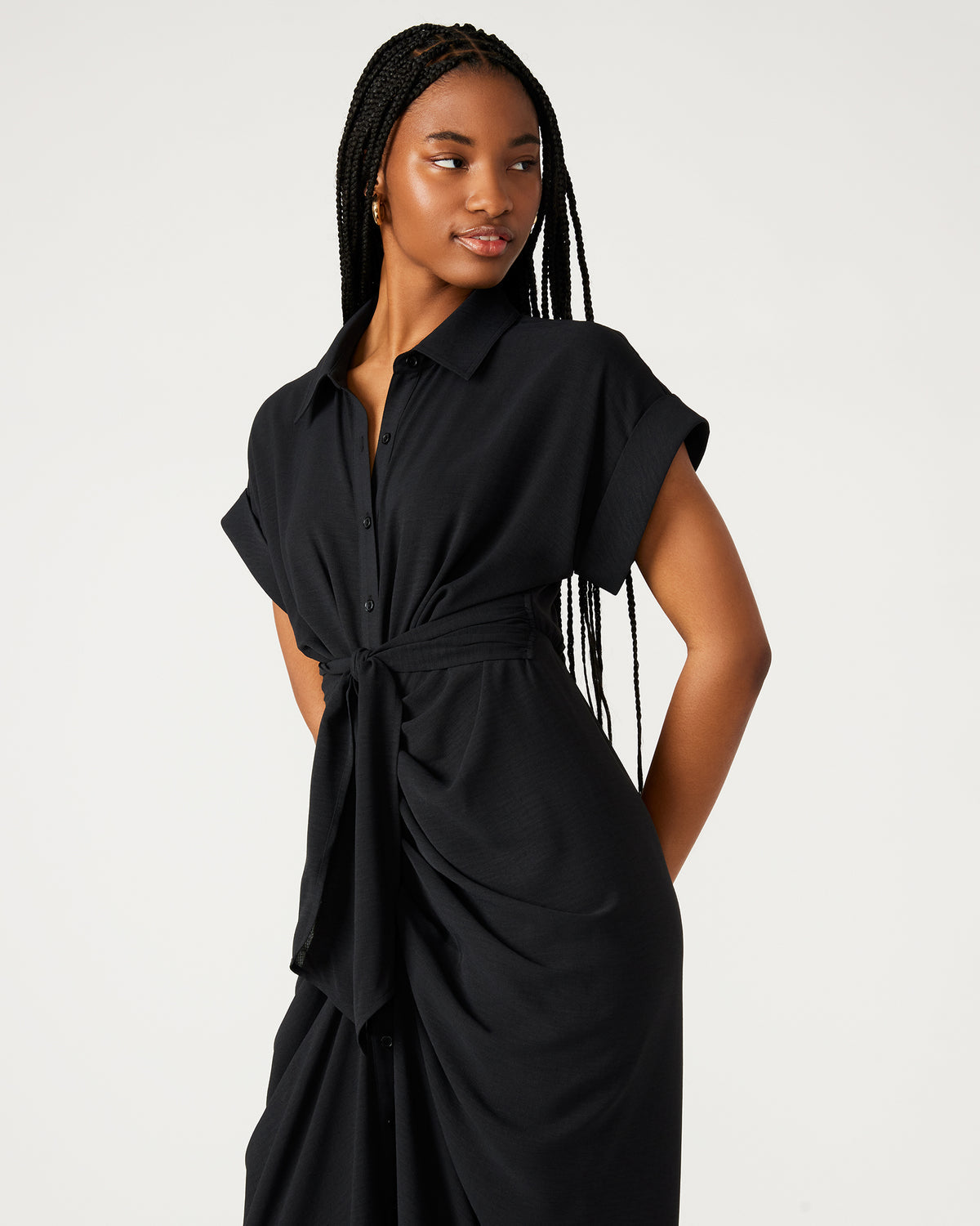 Steve Madden TORI Black Knit Button Up Collared Midi Dress