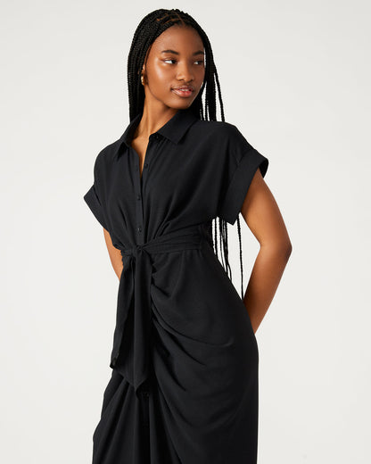 Steve Madden TORI Black Knit Button Up Collared Midi Dress