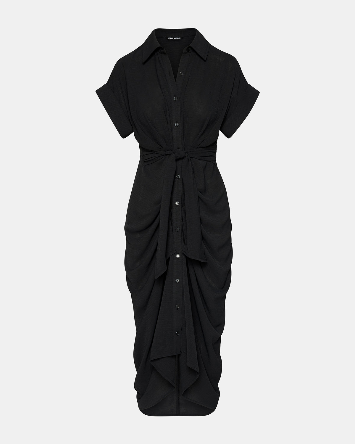 Steve Madden TORI Black Knit Button Up Collared Midi Dress