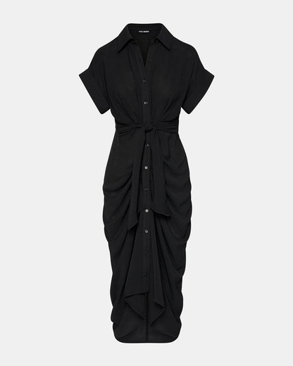 Steve Madden TORI Black Knit Button Up Collared Midi Dress
