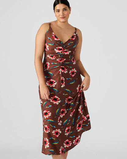 Steve Madden MONROE Brown Floral Print Flowy Maxi Dress