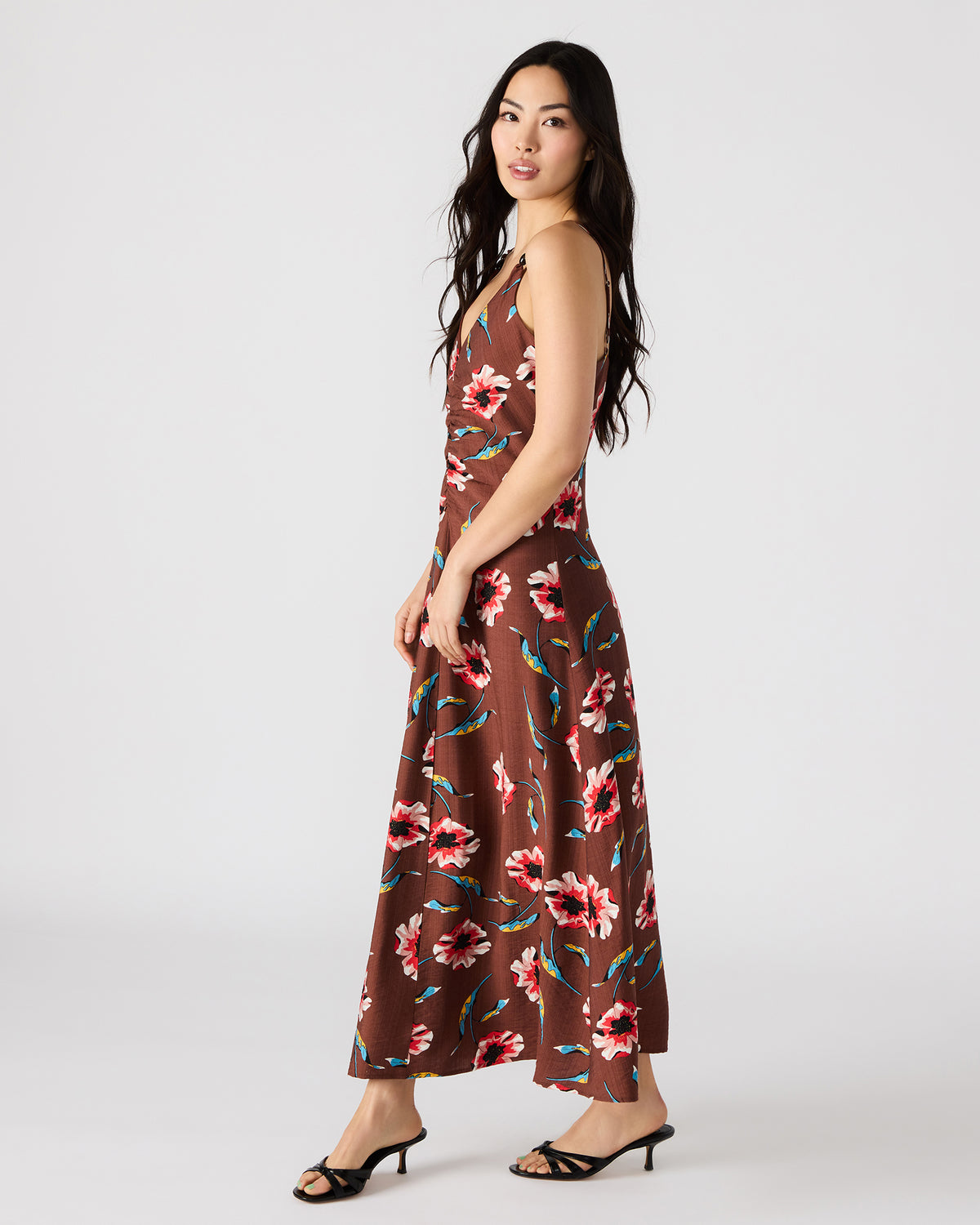 Steve Madden MONROE Brown Floral Print Flowy Maxi Dress