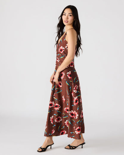 Steve Madden MONROE Brown Floral Print Flowy Maxi Dress