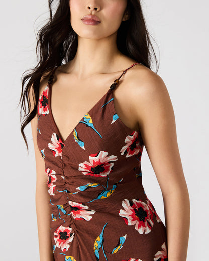 Steve Madden MONROE Brown Floral Print Flowy Maxi Dress