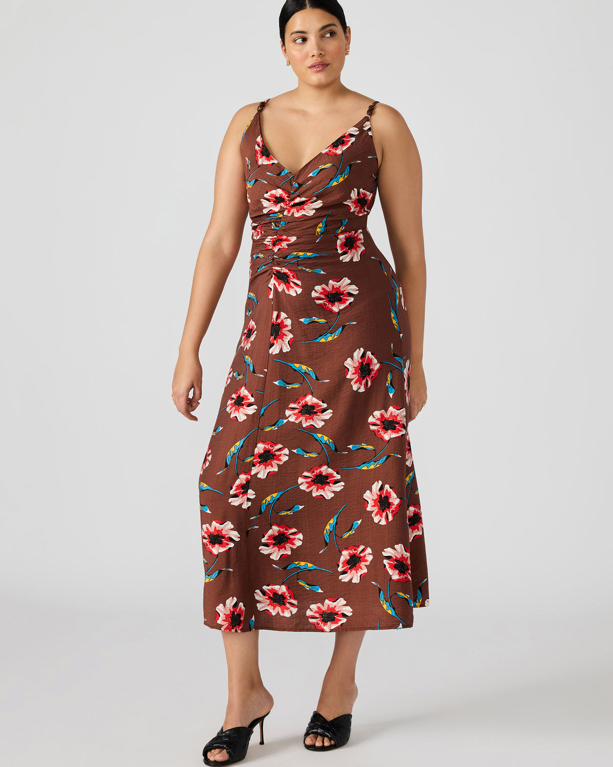 Steve Madden MONROE Brown Floral Print Flowy Maxi Dress