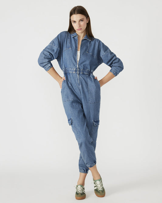 Steve Madden TRISTA Denim Women's Long-Sleeved Jumpsuit