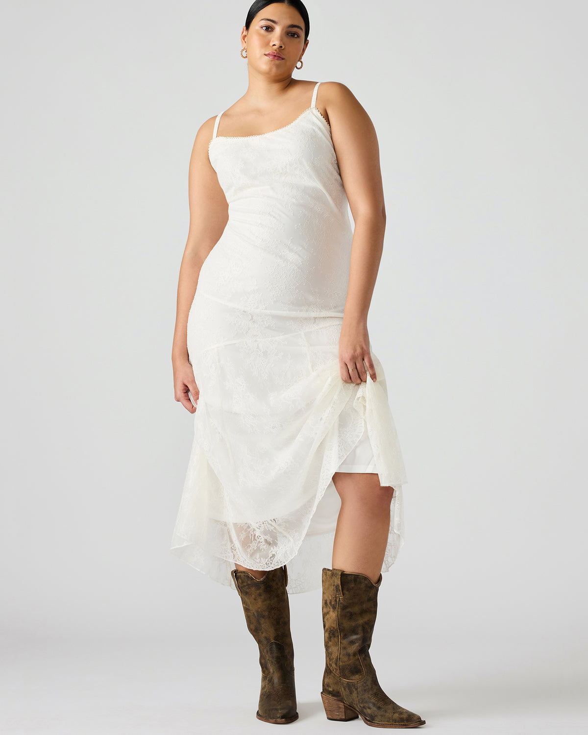 Steve Madden VEERA White Maxi Lace Flowy Women's Dress