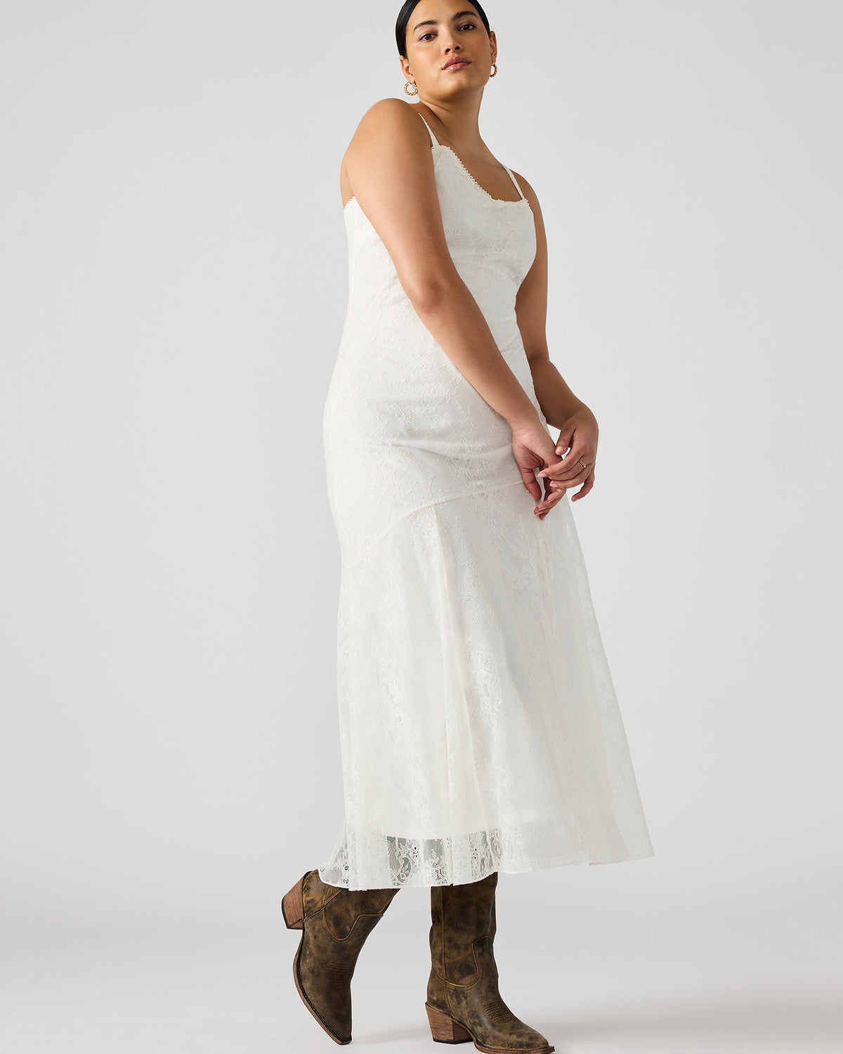 Steve Madden VEERA White Maxi Lace Flowy Women's Dress