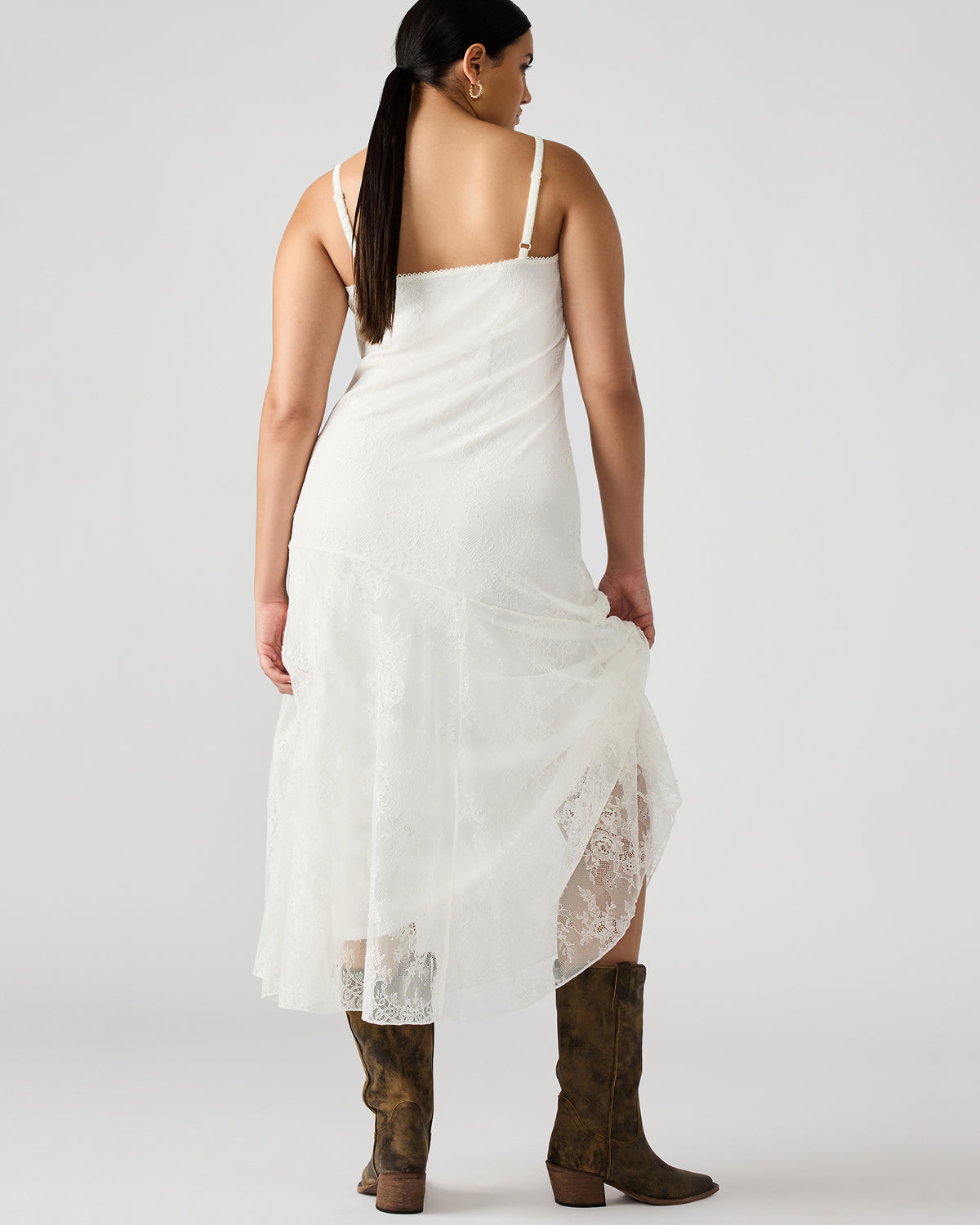 Steve Madden VEERA White Maxi Lace Flowy Women's Dress