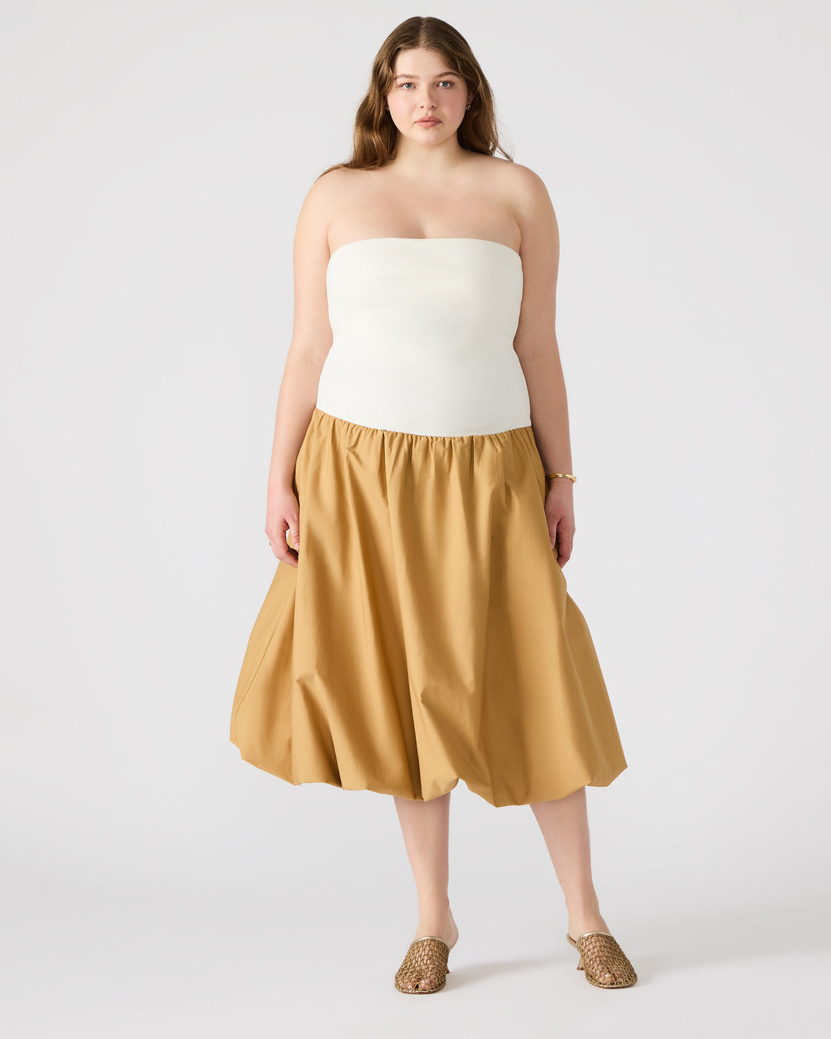 Steve Madden OLIVER Taupe Women's Strapless Midi Bubble Dress
