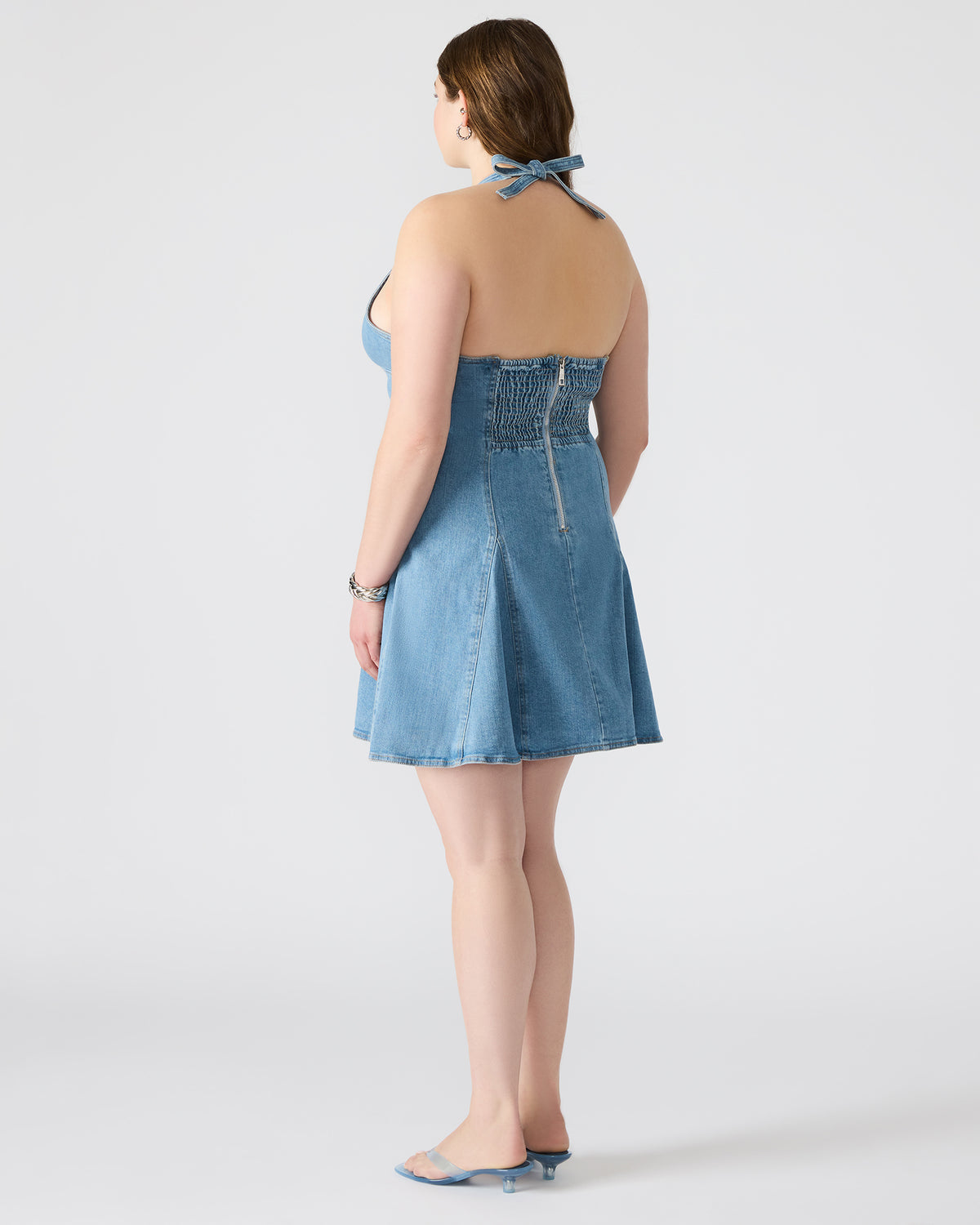 Steve Madden MALIA Denim Women's Halter Back Neck Tie Mini Dress