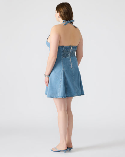 Steve Madden MALIA Denim Women's Halter Back Neck Tie Mini Dress