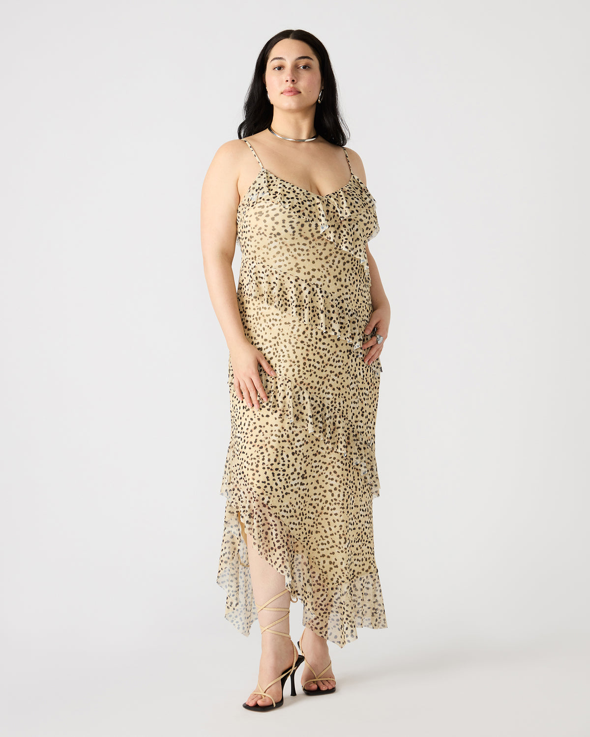 Steve Madden AIDA Sand Women's Flowy Sleeveless Ruffle Maxi Dress