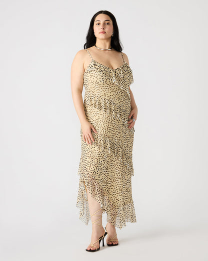 Steve Madden AIDA Sand Women's Flowy Sleeveless Ruffle Maxi Dress
