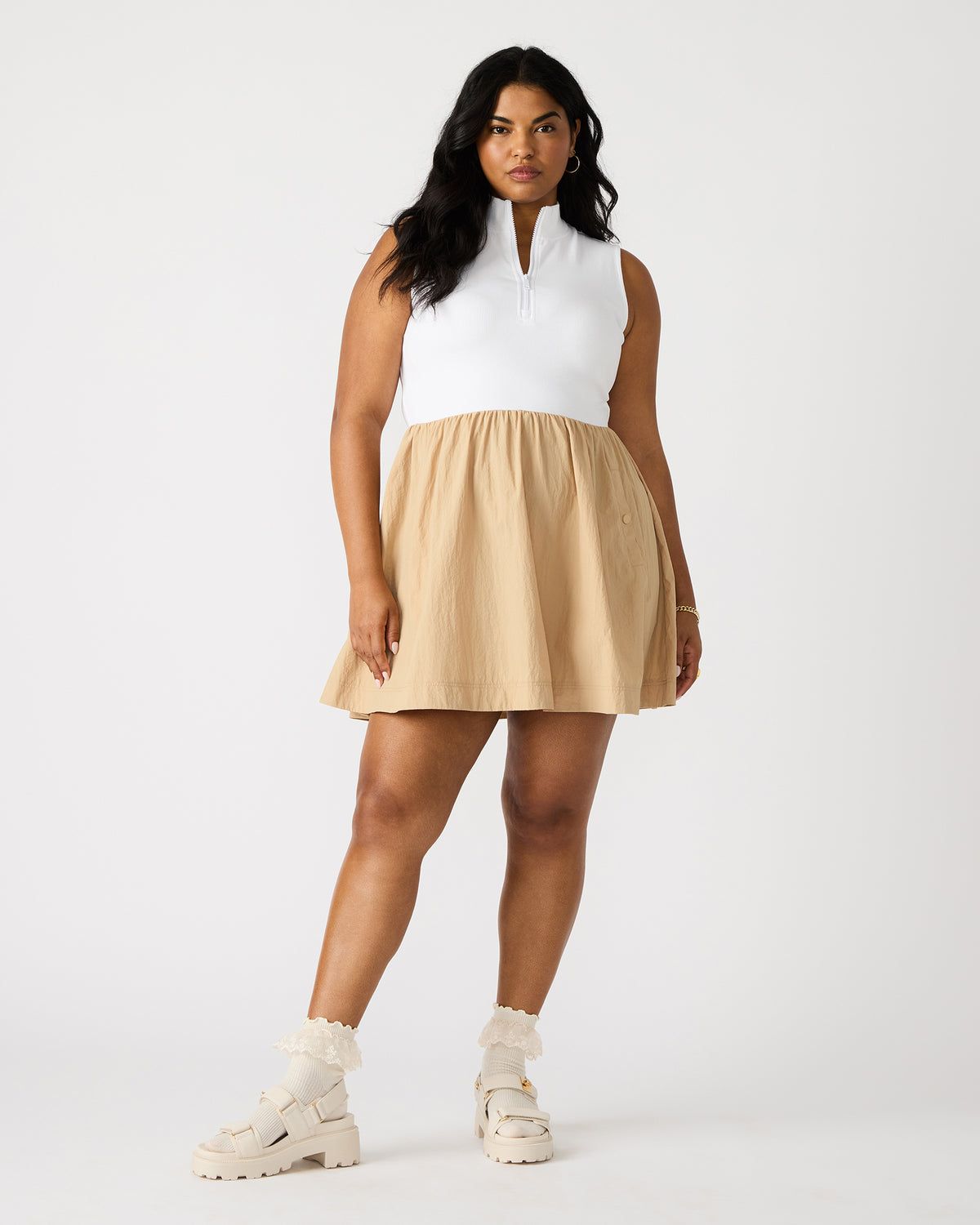 Steve Madden LYON Taupe Women's Collared Sleeveless Flowy Dress